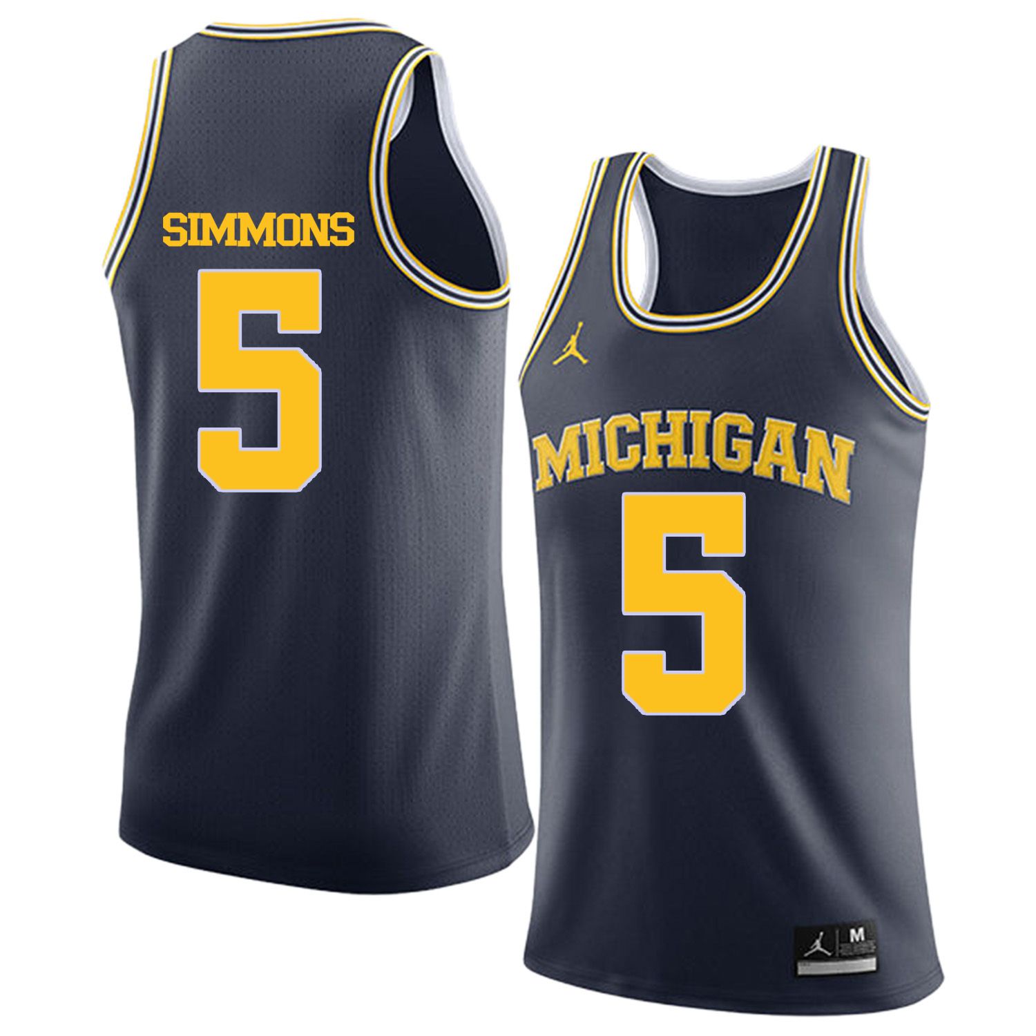Men Jordan University of Michigan Basketball Navy #5 Simmons Customized NCAA Jerseys